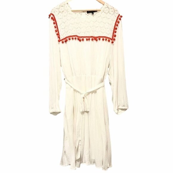 Eloquii Fit & Flare Pom Pom Lace Boho Gauze Dress Tie Plus 24 Curvy Fashionista - Picture 2 of 12